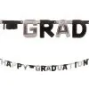 Black & Silver Happy Graduation Letter Banner 1 Black & Silver Happy Graduation Letter Banner -Costume Party Decor Store 31784