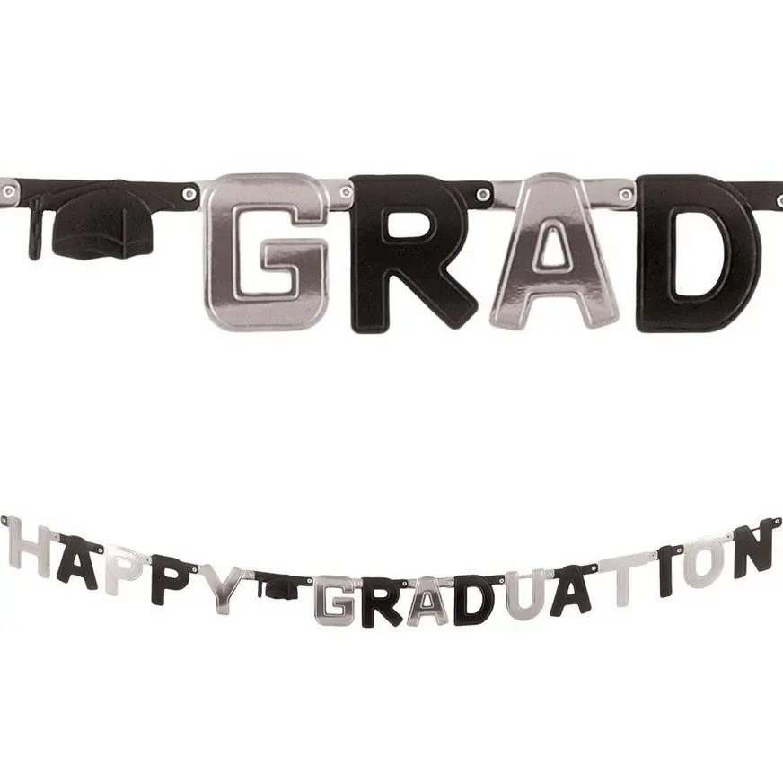 Black & Silver Happy Graduation Letter Banner 3 Black & Silver Happy Graduation Letter Banner