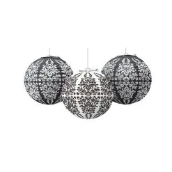 Black & White Damask Paper Lanterns 3ct