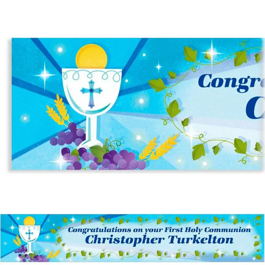 Custom Blue First Communion Banner 6ft 3 Custom Blue First Communion Banner 6ft