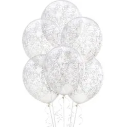6ct, 12in, Clear Filigree Balloons