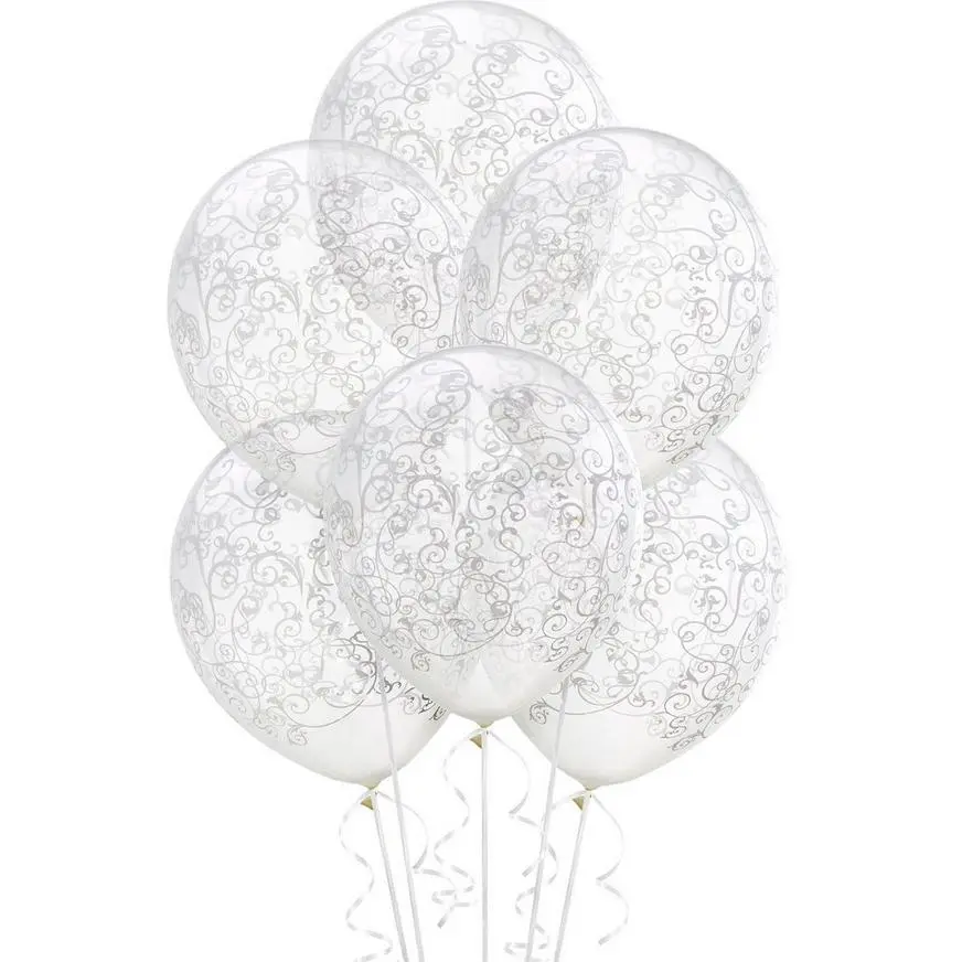 6ct, 12in, Clear Filigree Balloons 3 6ct, 12in, Clear Filigree Balloons
