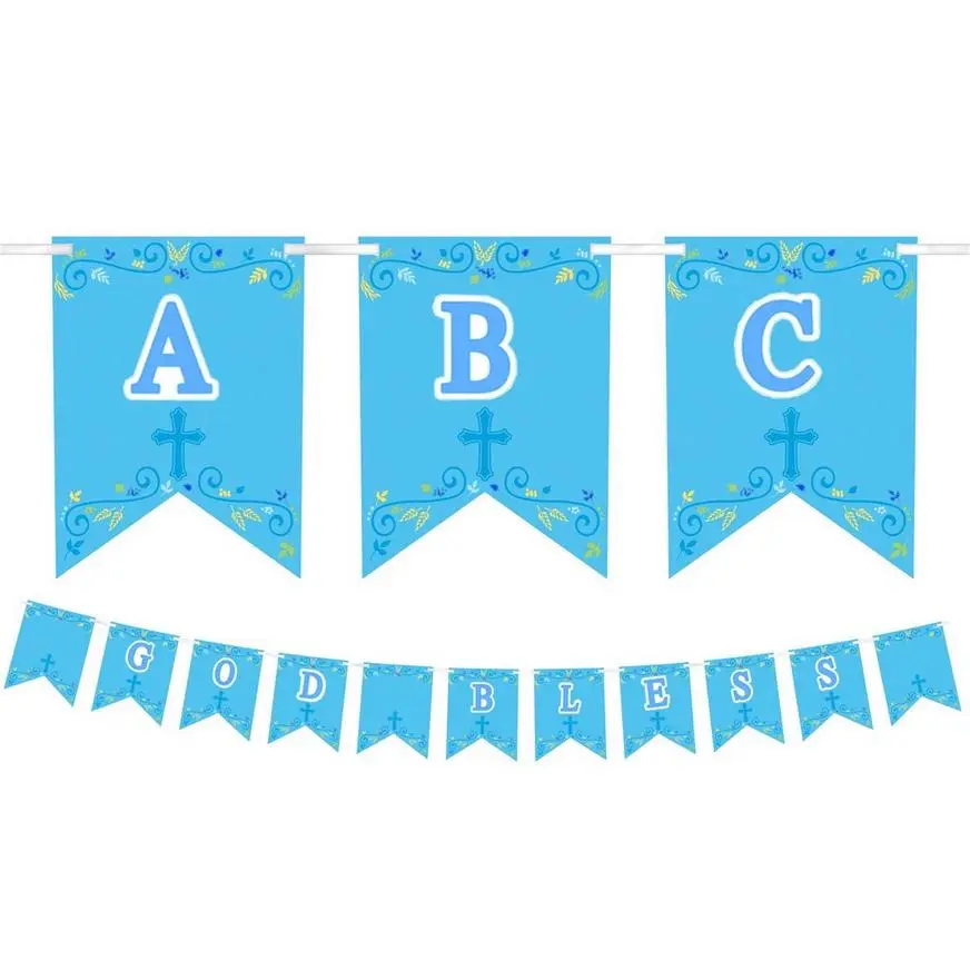 Blue First Communion Personalized Pennant Banner Kit 3 Blue First Communion Personalized Pennant Banner Kit