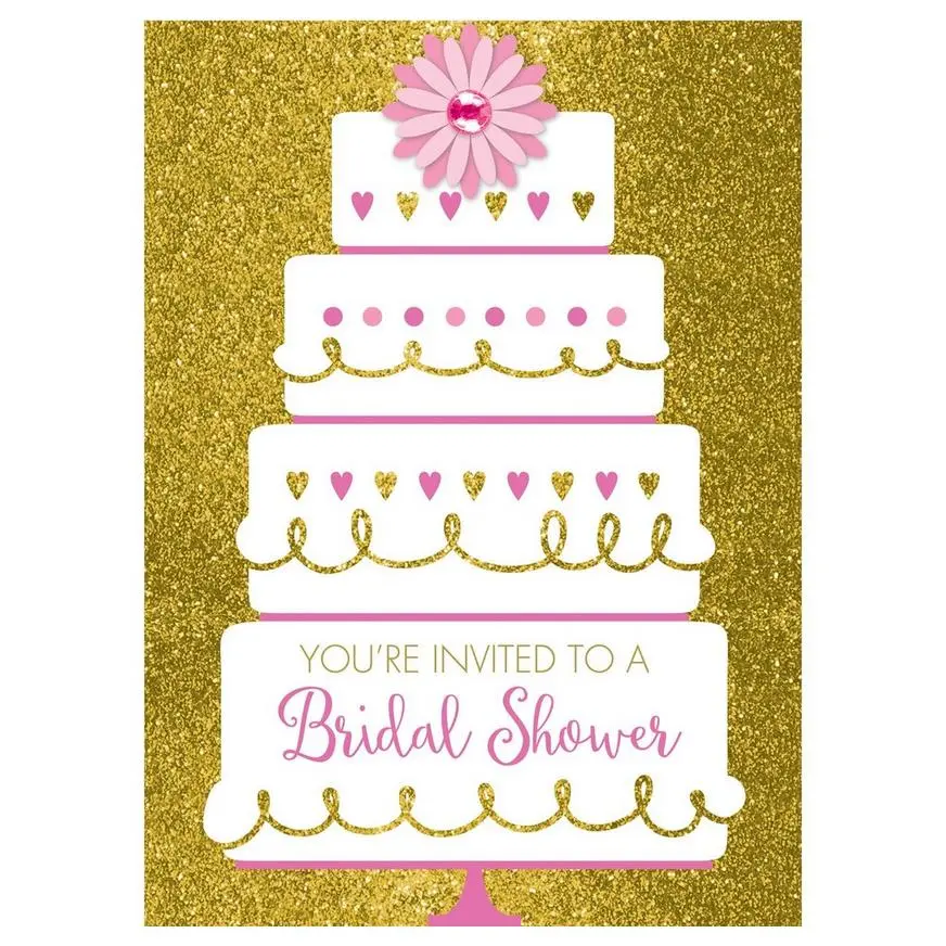 Gold Glitter Wedding Cake Bridal Shower Invitations 8ct 3 Gold Glitter Wedding Cake Bridal Shower Invitations 8ct