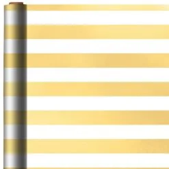 AMSCAN White & Gold Striped Gift Wrap