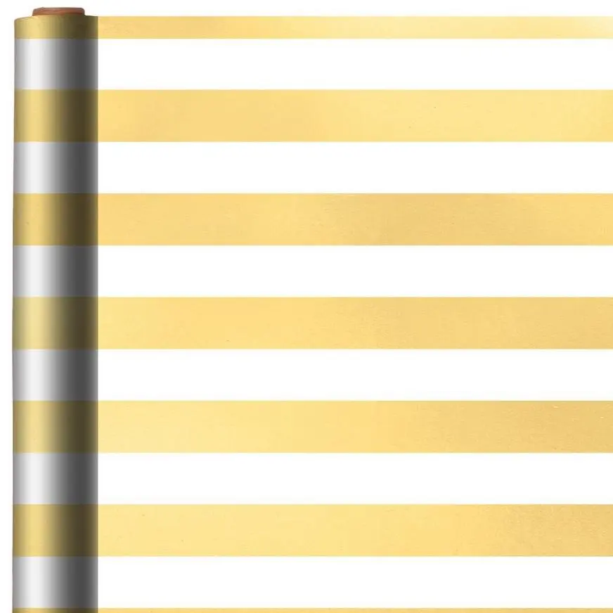 AMSCAN White & Gold Striped Gift Wrap 3 AMSCAN White & Gold Striped Gift Wrap
