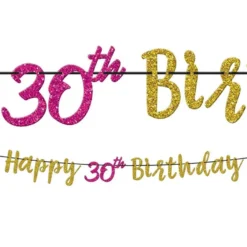 Glitter Pink & Gold 30th Birthday Letter Banner