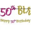 Glitter Pink & Gold 50th Birthday Letter Banner -Costume Party Decor Store 783325