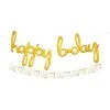 Air-Filled Gold Happy Bday Cursive Letter Balloons With Pennant Banner -Costume Party Decor Store 783968