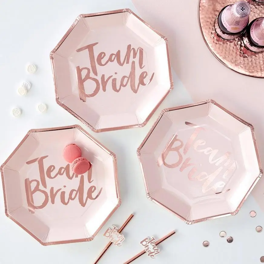 Ginger Ray Metallic Rose Gold Team Bride Lunch Plates 8ct 3 Ginger Ray Metallic Rose Gold Team Bride Lunch Plates 8ct