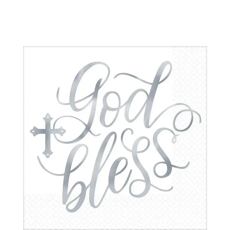 Metallic Silver God Bless Lunch Napkins 16ct 3 Metallic Silver God Bless Lunch Napkins 16ct