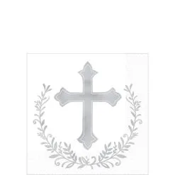 Metallic Silver Cross Beverage Napkins 16ct