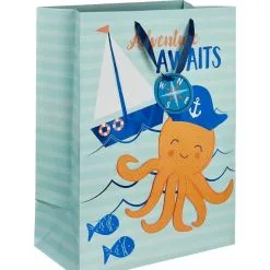 Large Glossy Nautical Adventure Awaits Gift Bag