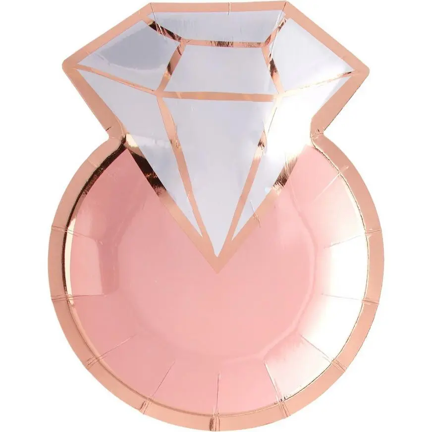 Metallic Blush & Rose Gold Diamond Ring Dessert Plates 8ct 3 Metallic Blush & Rose Gold Diamond Ring Dessert Plates 8ct