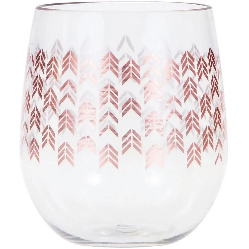 Creative Converting Rose Gold Chevron Plastic Stemless Wine Glass 3 Creative Converting Rose Gold Chevron Plastic Stemless Wine Glass