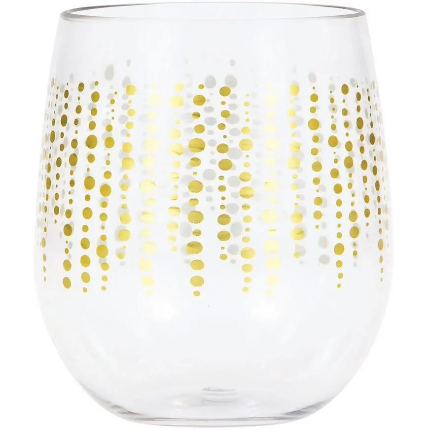Creative Converting Glittering Gold Dots Plastic Stemless Wine Glass 3 Creative Converting Glittering Gold Dots Plastic Stemless Wine Glass