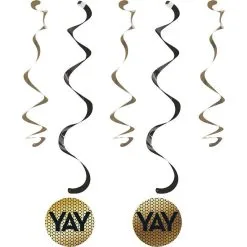 Black & Gold Sequin Swirl Decorations 5ct