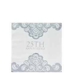 Party City Metallic Silver 25th Anniversary Lunch Napkins 16ct
