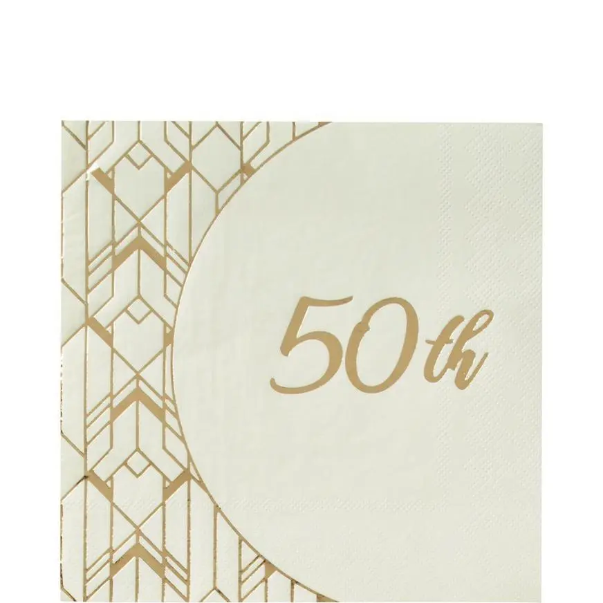 Party City Metallic Gold & White 50th Anniversary Lunch Napkins 16ct 3 Party City Metallic Gold & White 50th Anniversary Lunch Napkins 16ct