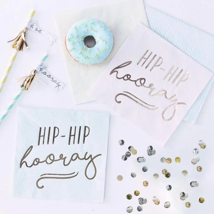 Ginger Ray Gold & Pastel Hip Hip Hooray Lunch Napkins 16ct 3 Ginger Ray Gold & Pastel Hip Hip Hooray Lunch Napkins 16ct