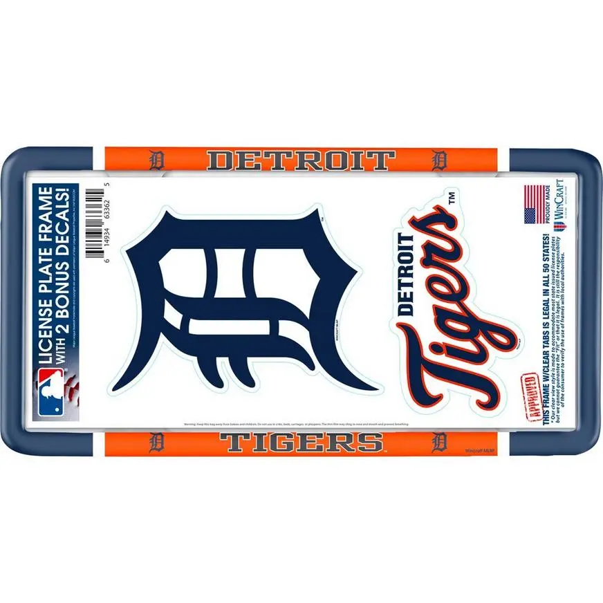 Detroit Tigers License Plate Frame With Decals 3pc 3 Detroit Tigers License Plate Frame With Decals 3pc