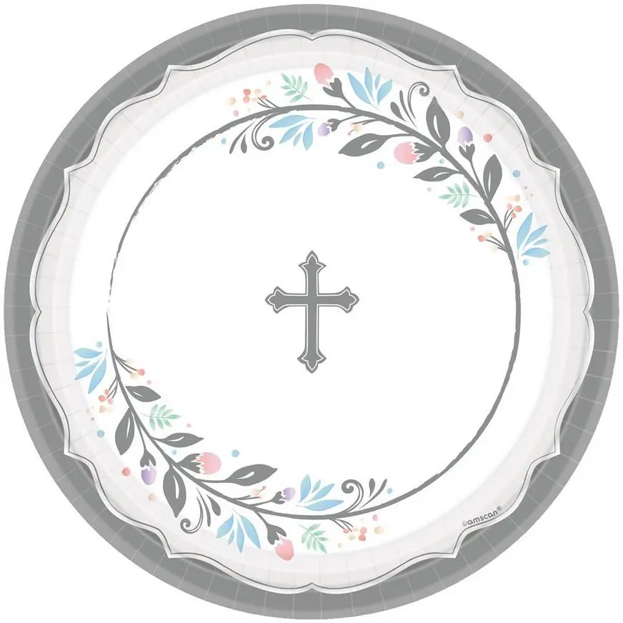 Silver Cross Holy Day Paper Dinner Plates, 10.5in, 18ct 3 Silver Cross Holy Day Paper Dinner Plates, 10.5in, 18ct