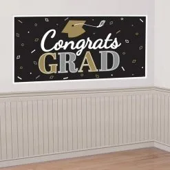 AMSCAN Black, Silver & Gold Congrats Graduation Banner