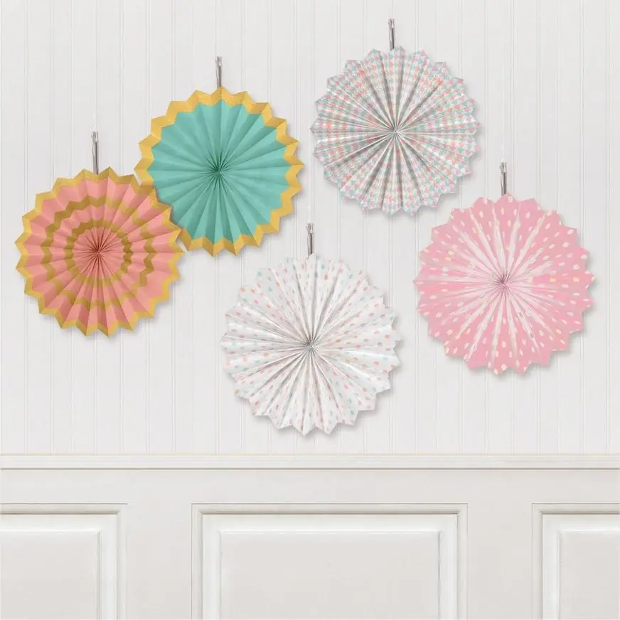 Assorted Mini Pastel Paper Fan Decorations, 5ct 3 Assorted Mini Pastel Paper Fan Decorations, 5ct