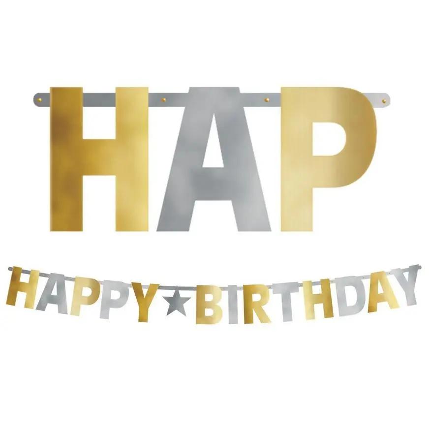 Giant Metallic Gold & Silver Happy Birthday Banner 3 Giant Metallic Gold & Silver Happy Birthday Banner