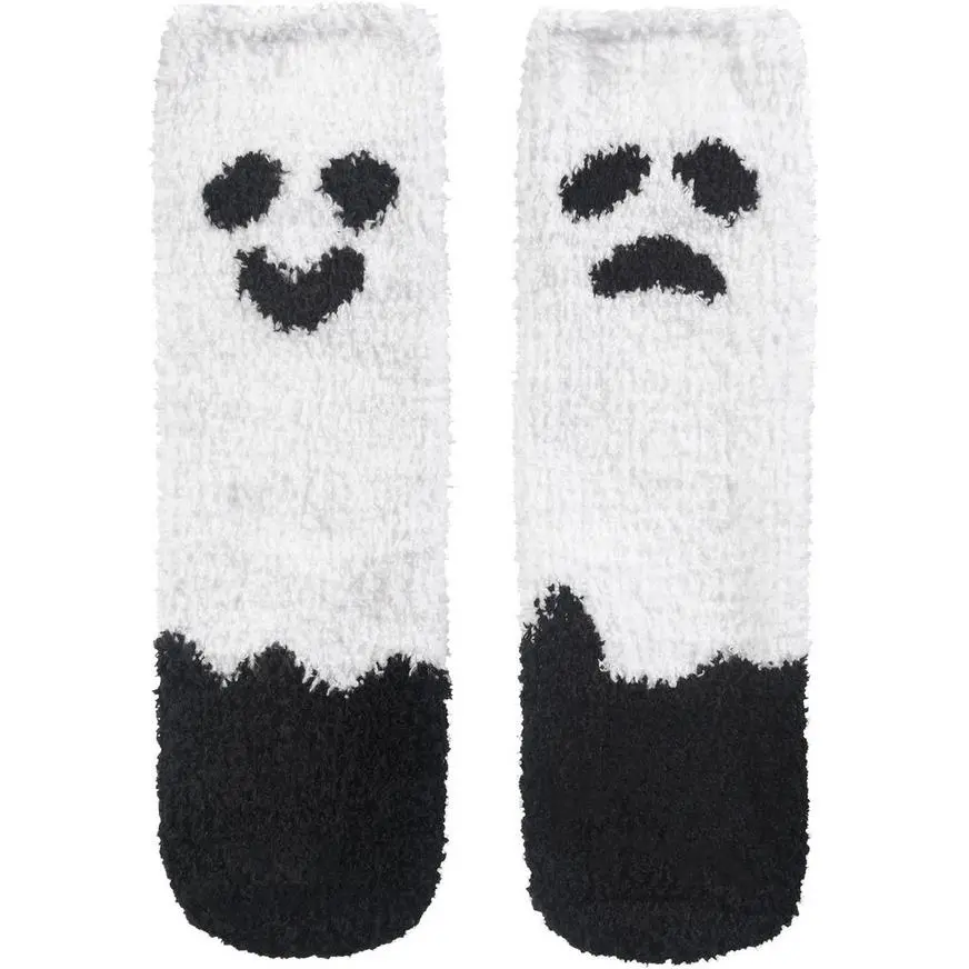 Adult Fuzzy Ghost Crew Socks 3 Adult Fuzzy Ghost Crew Socks