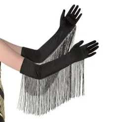 Black Fringe Elbow Gloves
