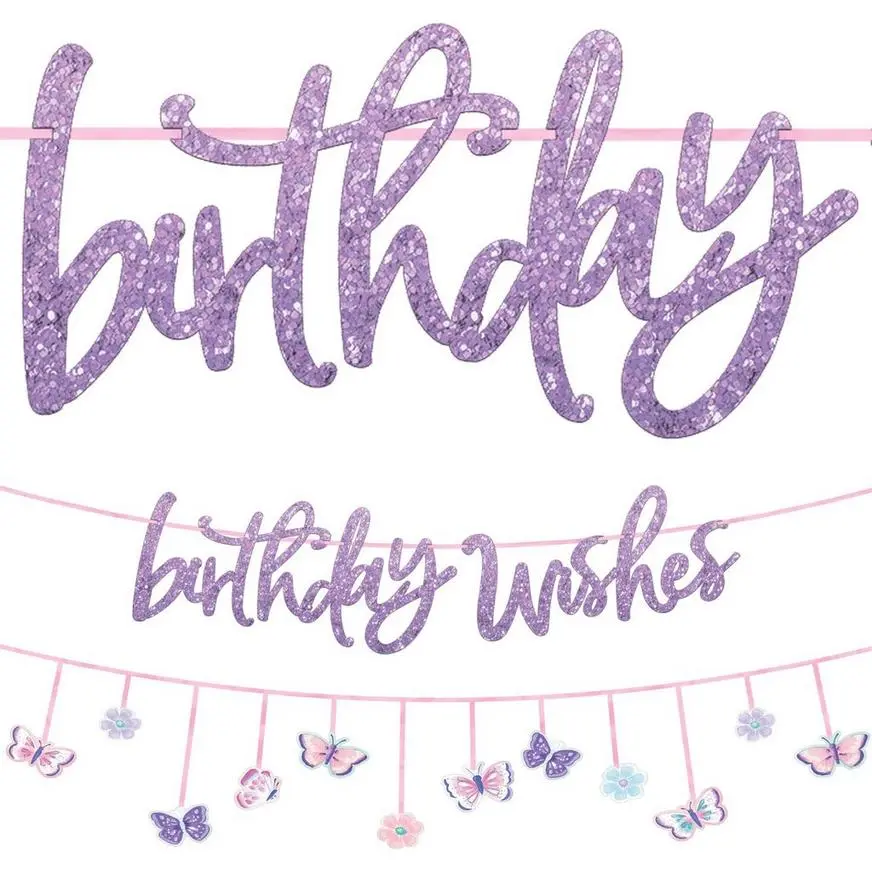 AMSCAN Glitter Birthday Wishes Flutter Banners 2ct 3 AMSCAN Glitter Birthday Wishes Flutter Banners 2ct