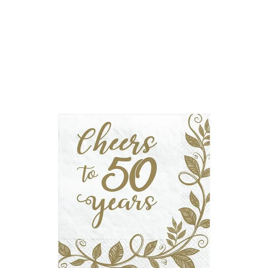 Gold 50th Anniversary Paper Beverage Napkins, 5in, 16ct 3 Gold 50th Anniversary Paper Beverage Napkins, 5in, 16ct