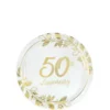 Metallic Gold Happy 50th Anniversary Paper Dessert Plates, 7in, 8ct -Costume Party Decor Store 911834