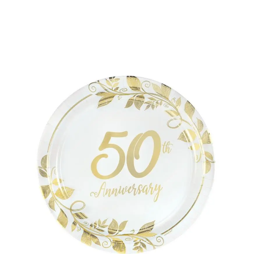 Metallic Gold Happy 50th Anniversary Paper Dessert Plates, 7in, 8ct 3 Metallic Gold Happy 50th Anniversary Paper Dessert Plates, 7in, 8ct