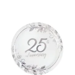 Metallic Silver 25th Anniversary Paper Dessert Plates, 7in, 8ct