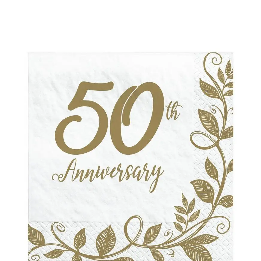 Gold 50th Anniversary Paper Lunch Napkins, 6.5in, 16ct 3 Gold 50th Anniversary Paper Lunch Napkins, 6.5in, 16ct