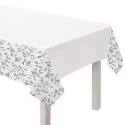 Silver & White 25th Anniversary Plastic Table Cover, 54in X 102in