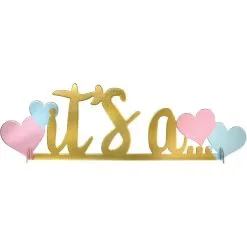 Metallic It's A... Gender Reveal Cardstock Centerpiece, 14in X 4.3in - The Big Reveal