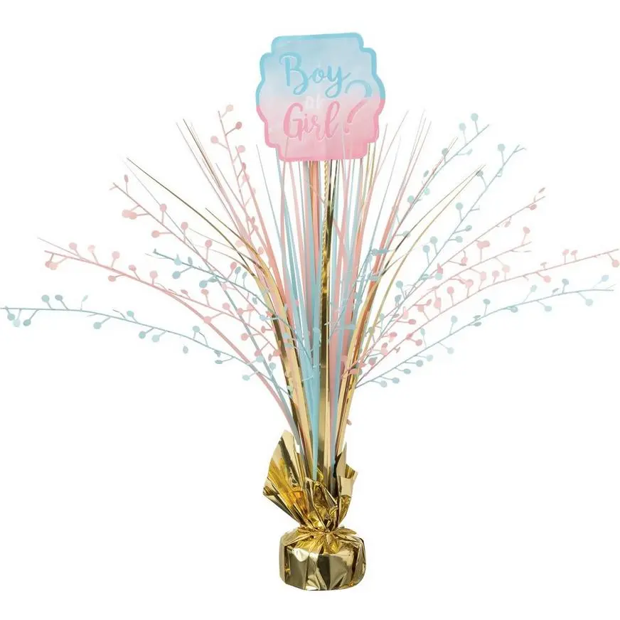 Boy Or Girl? Gender Reveal Foil & Cardstock Spray Centerpiece, 18in - The Big Reveal 3 Boy Or Girl? Gender Reveal Foil & Cardstock Spray Centerpiece, 18in - The Big Reveal