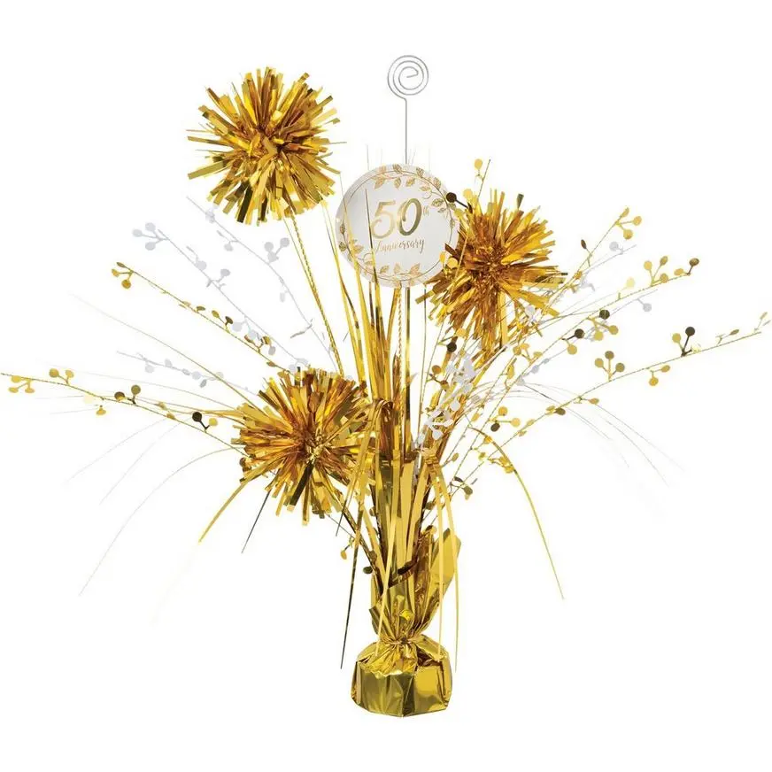 Gold 50th Anniversary Spray Centerpiece, 18in 3 Gold 50th Anniversary Spray Centerpiece, 18in