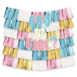 Boy Or Girl? Fringe Banner Backdrop With Cutouts, 5ft X 4.8ft - The Big Reveal