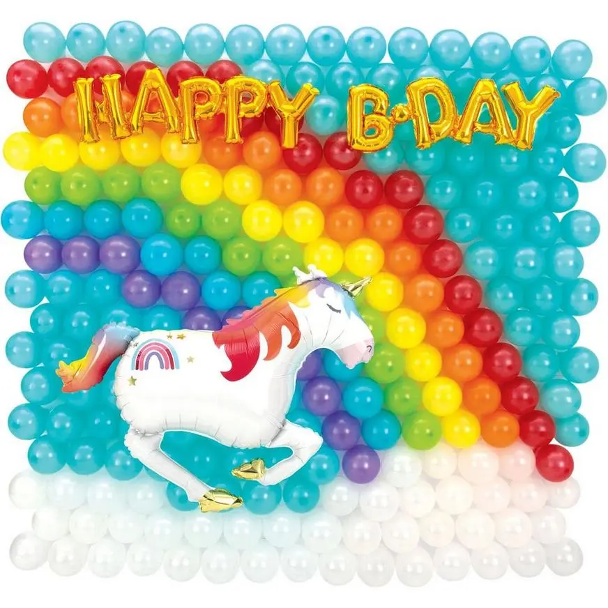 Air-Filled Rainbow & Unicorn Happy B-Day Foil & Latex Balloon Backdrop Kit, 6.25ft X 5.9ft 3 Air-Filled Rainbow & Unicorn Happy B-Day Foil & Latex Balloon Backdrop Kit, 6.25ft X 5.9ft