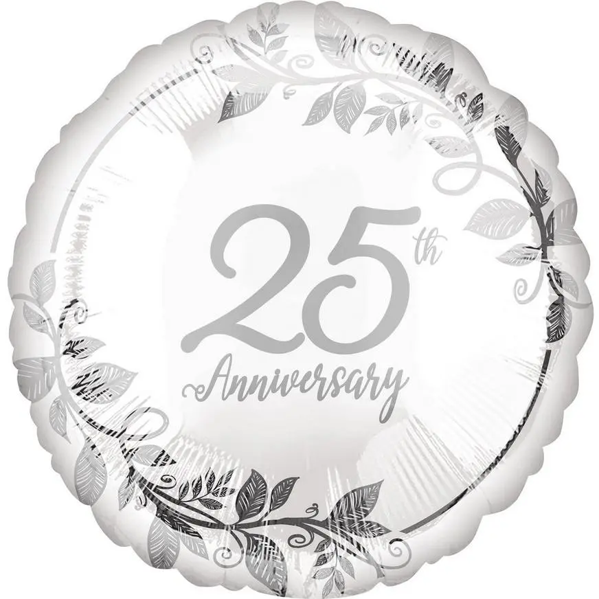 Silver 25th Anniversary Foil Balloon, 17in 3 Silver 25th Anniversary Foil Balloon, 17in