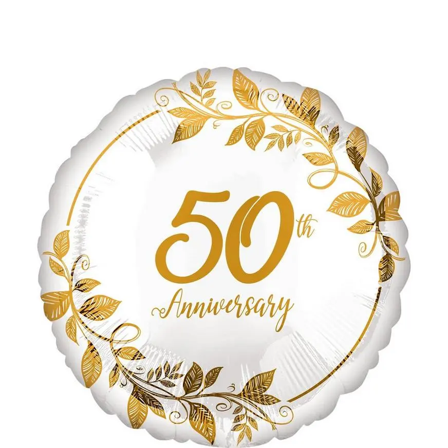 Gold 50th Anniversary Foil Balloon, 17in 3 Gold 50th Anniversary Foil Balloon, 17in