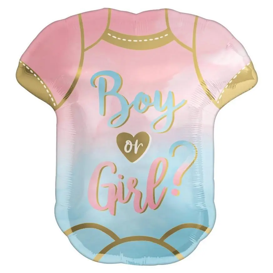 The Big Reveal Boy Or Girl Bodysuit Foil Balloon, 22in X 24in 3 The Big Reveal Boy Or Girl Bodysuit Foil Balloon, 22in X 24in