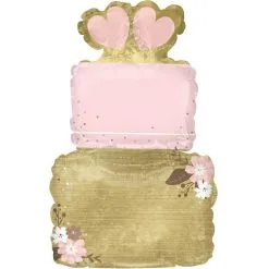 Air-Filled Pink & Gold Tiered Wedding Cake Foil Balloon, 11in X 17in