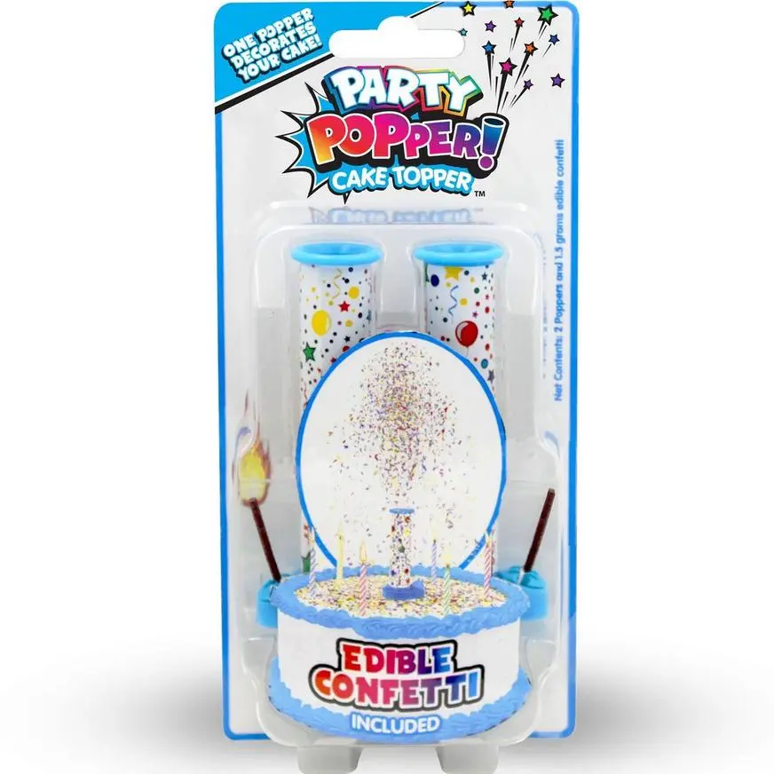 Party Popper! Cake Toppers With Edible Confetti, 4.75in, 2ct - Blue Or Pink 3 Party Popper! Cake Toppers With Edible Confetti, 4.75in, 2ct - Blue Or Pink