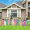 Pink, Blue, & Purple Happy Birthday Corrugated Plastic Yard Sign Phrase Set, 27in Letters, 7pc -Costume Party Decor Store 931453