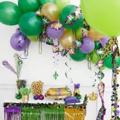 Air-Filled Purple, Green & Gold Fleur-de-Lis Mardi Gras Balloon Garland Kit -Costume Party Decor Store 931714 02